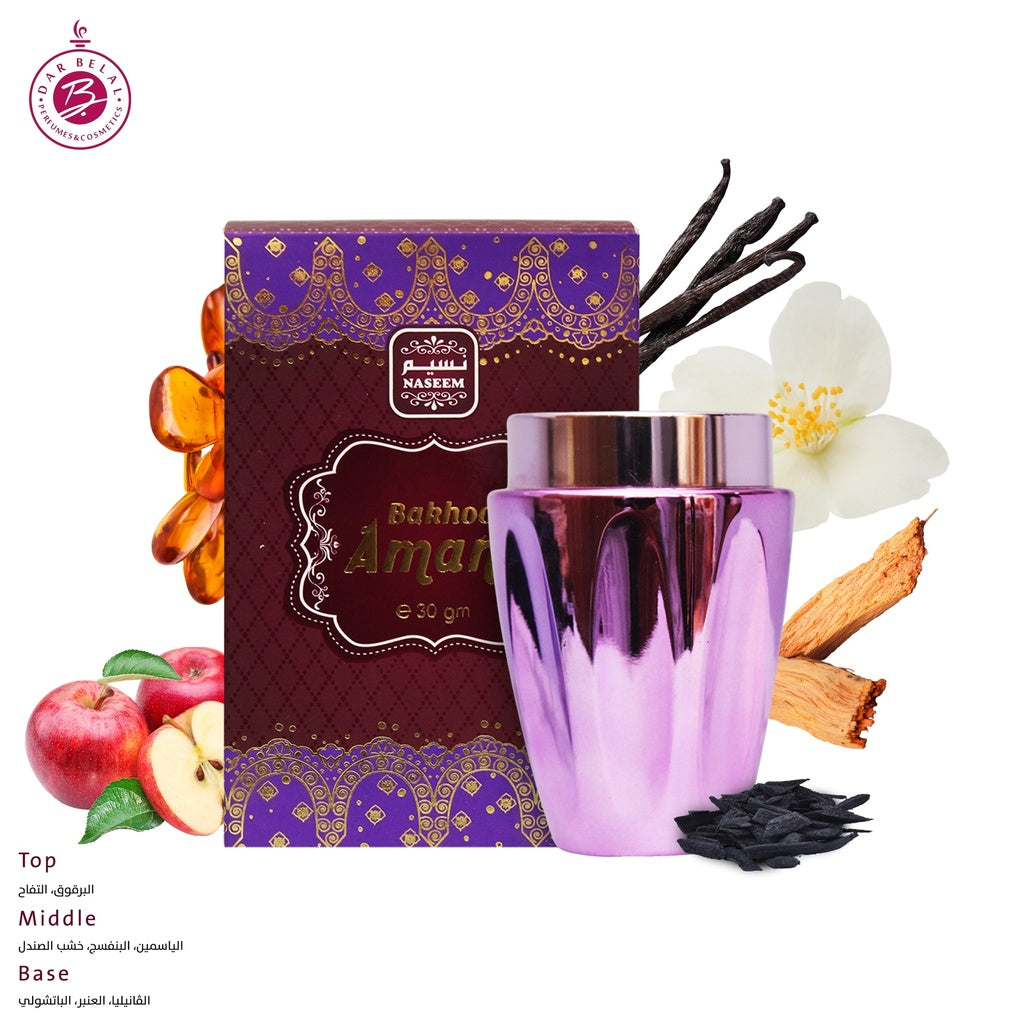 Amani Non Alcoholic Bakhoor Muattar  30 GM - Metalic Collection By Naseem